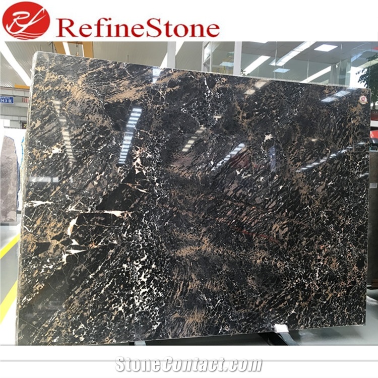 Bashu Bamboo Grain Black Marble Tile Slab