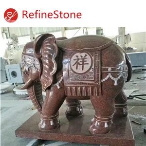 Decoration Garden Red Granite Elephant Statue