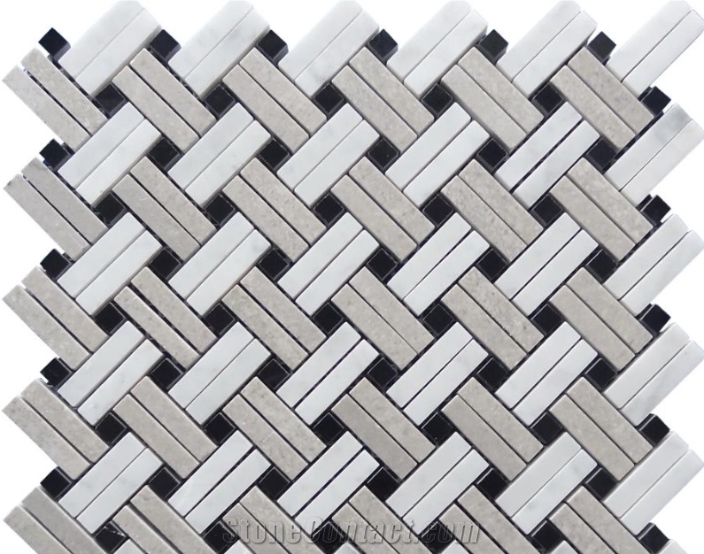 New Basketwave Mosaic Tile,Hot Sale Pattern,White,Black and Grey Mixed