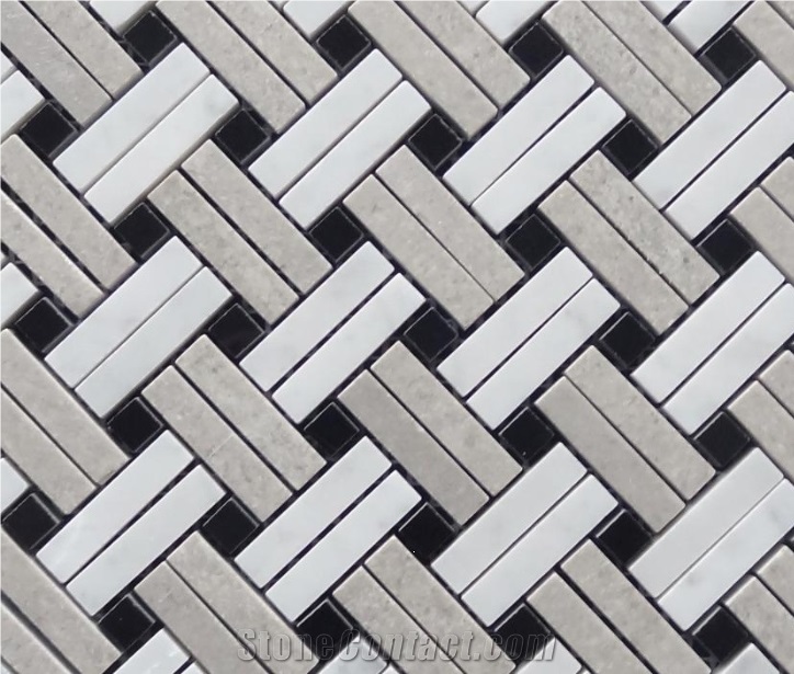New Basketwave Mosaic Tile,Hot Sale Pattern,White,Black and Grey Mixed