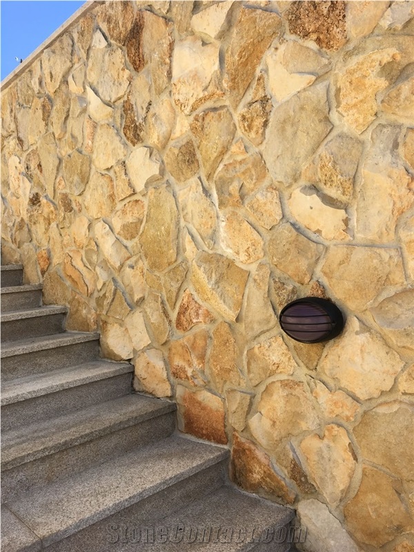 Yellow Decorative Mossy Stone, Yellow Gneiss Building, Walling