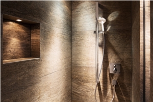 Kirchheimer Muschelkalk Vein Cut Filled, Brushed Bathroom Decorating