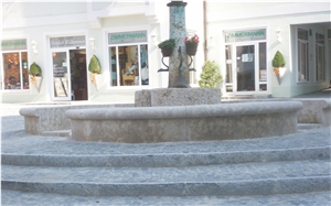 Wachenzeller Dolomit Floor, Bushhammered Benches Massive, Fountain