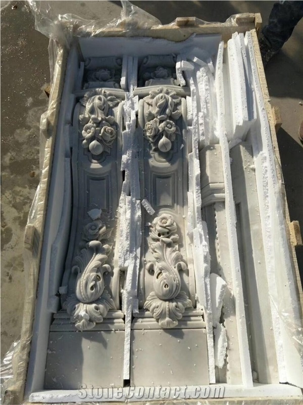 Sculptured Marble Stone Fireplace Modern Style White Marble Fireplace