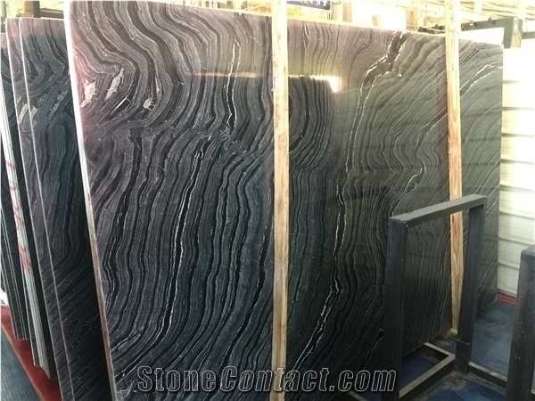 China Black Forest Ancient Wood Silver Wave Vein Marble Slab Floor Use