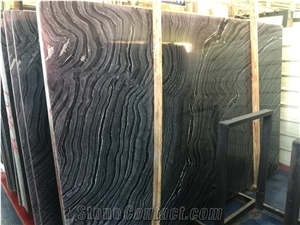 China Black Forest Ancient Wood Silver Wave Vein Marble Slab Floor Use