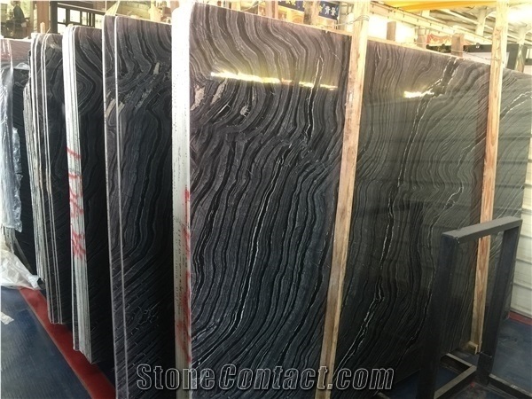 China Black Forest Ancient Wood Silver Wave Vein Marble Slab Floor Use