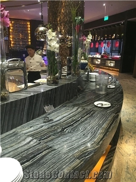 China Black Forest Ancient Wood Silver Wave Vein Marble Slab Floor Use