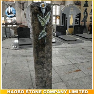 Basalt Stone Headstone with Lily Flower Carving Gravestone