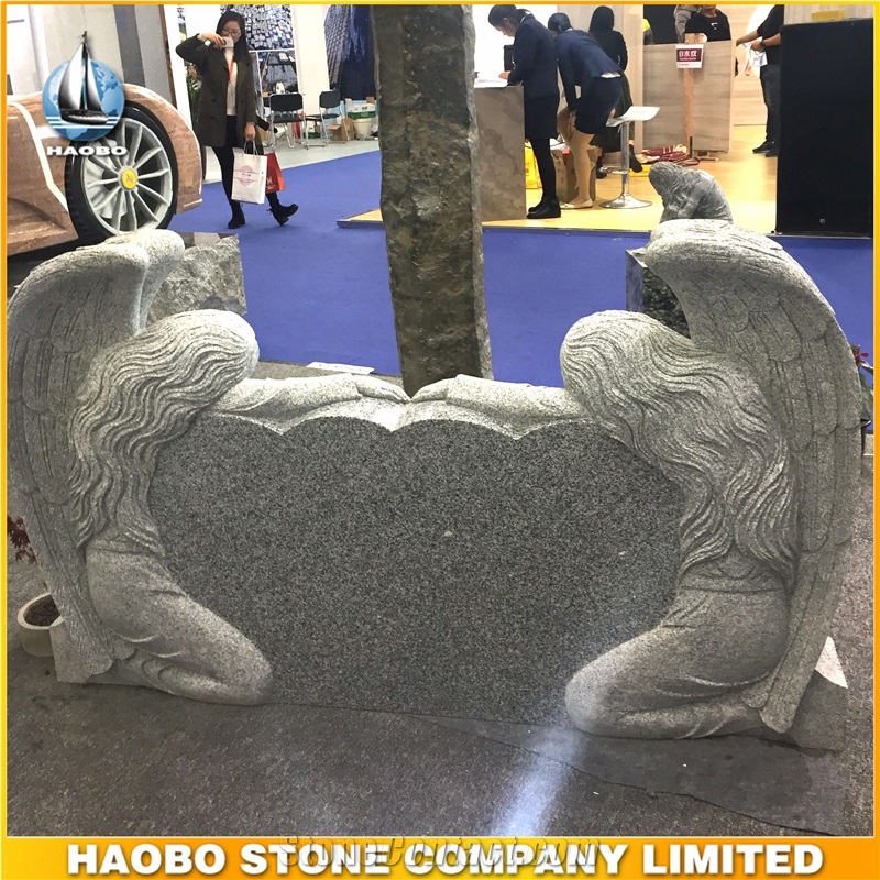 European Style Monument Double Heart Shaped with Angel Gravestone