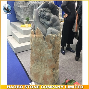 Western Style Basalt Stone Baby Carved Memorial Cemetery Memorial