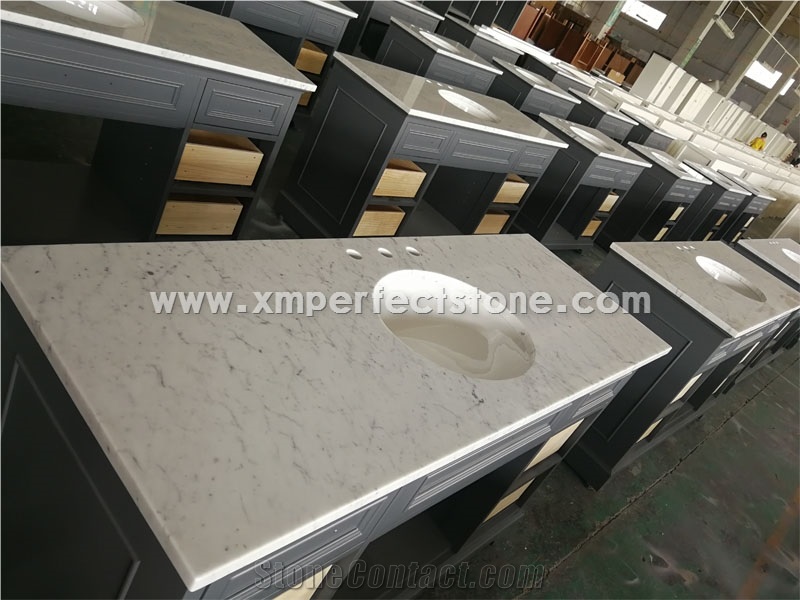 Bianco Carrara Ready Installation Vanity Top with Ceramic Bowl