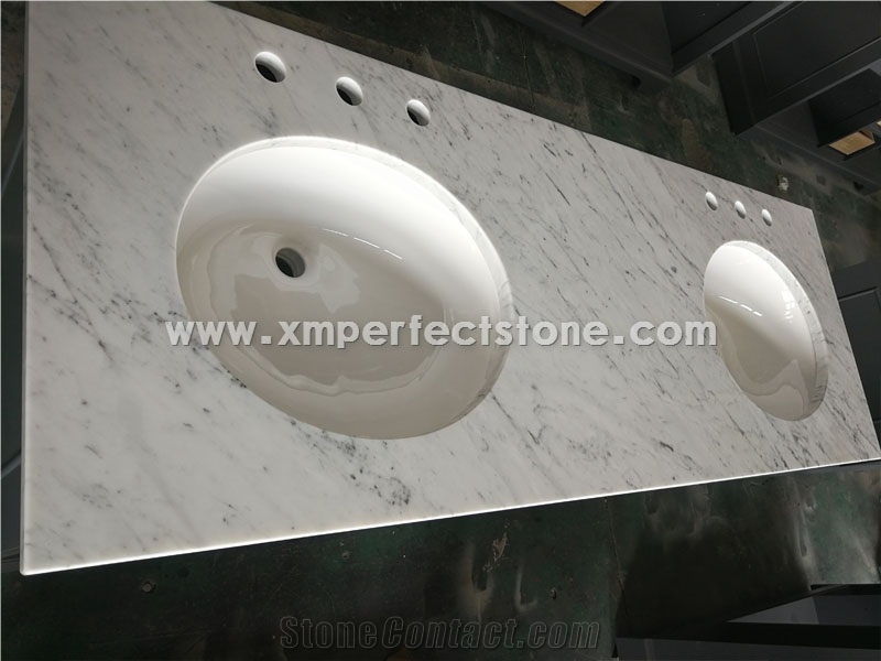 Double Sink Bathroom Vanity Top 61 X22 Bianco Carrara Marble