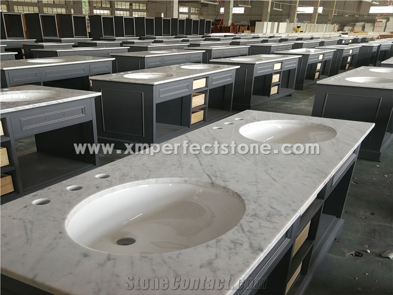 Double Sink Bathroom Vanity Top 61 X22 Bianco Carrara Marble