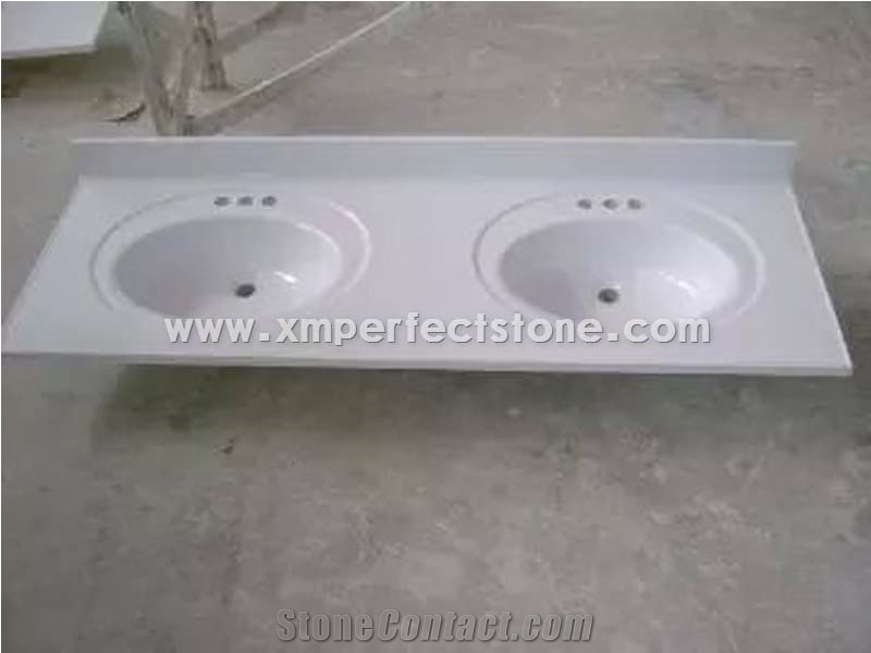 Double Sink Cultured Marble 61x22 ,Vanity Tops with Integral Backsplash