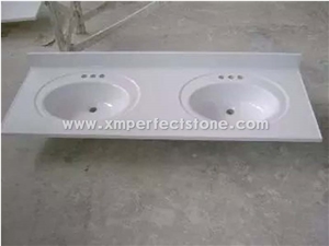 Double Sink Cultured Marble 61x22 ,Vanity Tops with Integral Backsplash