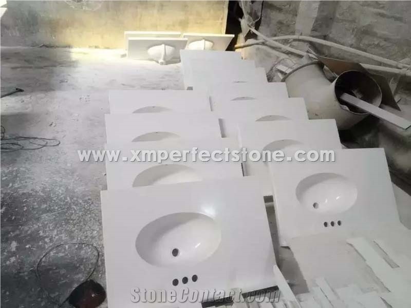 Double Sink Cultured Marble 61x22 ,Vanity Tops with Integral Backsplash