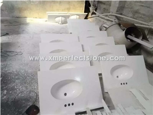 Double Sink Cultured Marble 61x22 ,Vanity Tops with Integral Backsplash