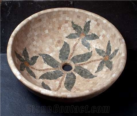 Travertine Mosaic Wash Bowl Product-63-Tn-Sink-1