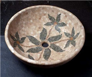 Travertine Mosaic Wash Bowl Product-63-Tn-Sink-1