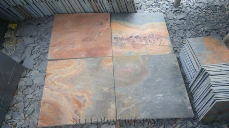 Vijay Gold Slate Tiles & Slabs, Multicolor Slate Floor Covering Tiles, Walling Tiles