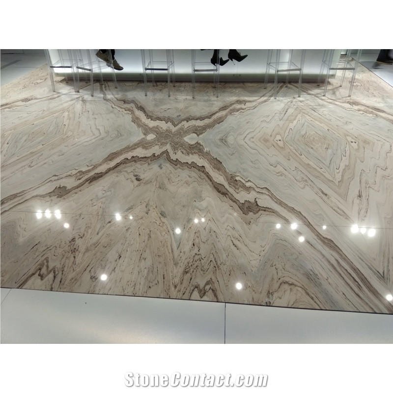 Blue Luxury Hotel Reception Desk Decoration Slab Bookmatched Marble