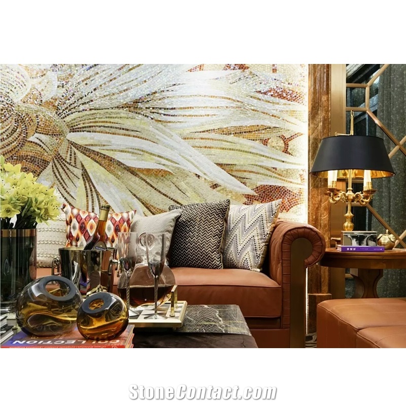 Decorative Tile Pictures Marble Floor Design Sunflower Mosaic Pattern