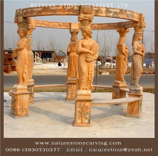 Gold Marble Pavilions Garden Gazebo Sculptured Gazebo