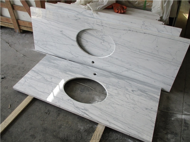 Carrara White Prefab Marble Bathroom Countertops