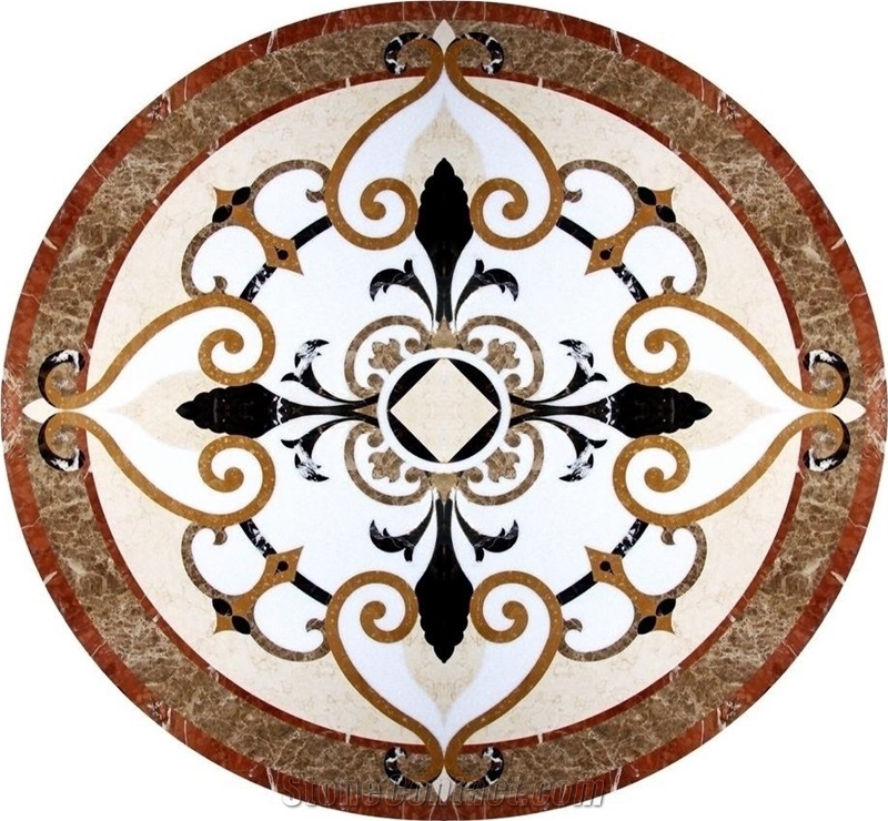 Crema Marfil Beige Marble Waterjet Pattern Modern Style Medallion