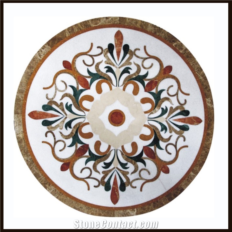 Crema Marfil Beige Marble Waterjet Pattern Modern Style Medallion