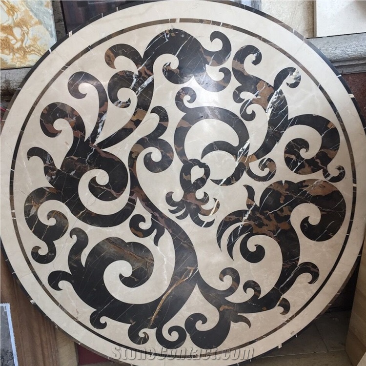 Crema Marfil Beige Marble Waterjet Pattern Modern Style Medallion