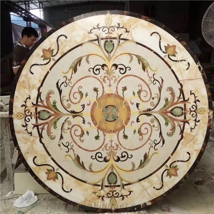 Crema Marfil Beige Marble Waterjet Pattern Modern Style Medallion