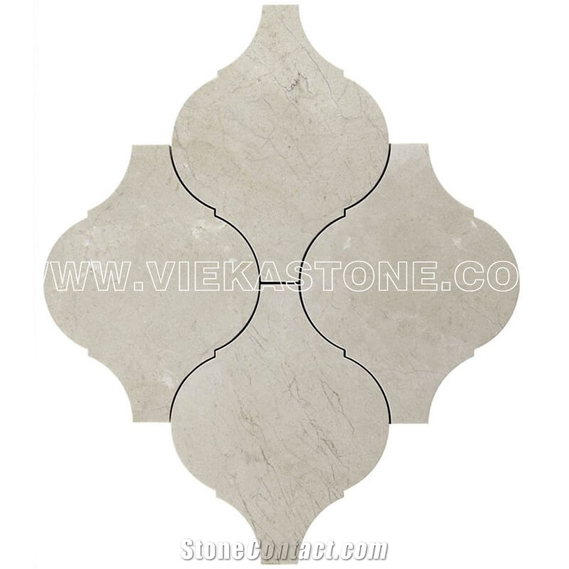 Crema Marfil Marble Mosaic Tile Abaresque Lantern Baroque Pattern
