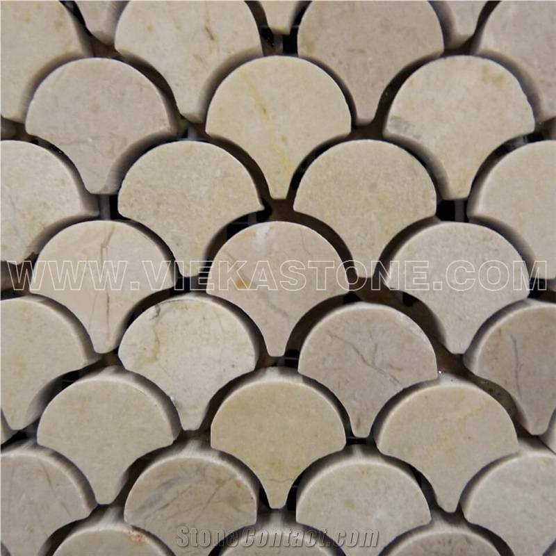 Crema Marfil Marble Mosaic Tile Fan Pattern for Wall and Floor