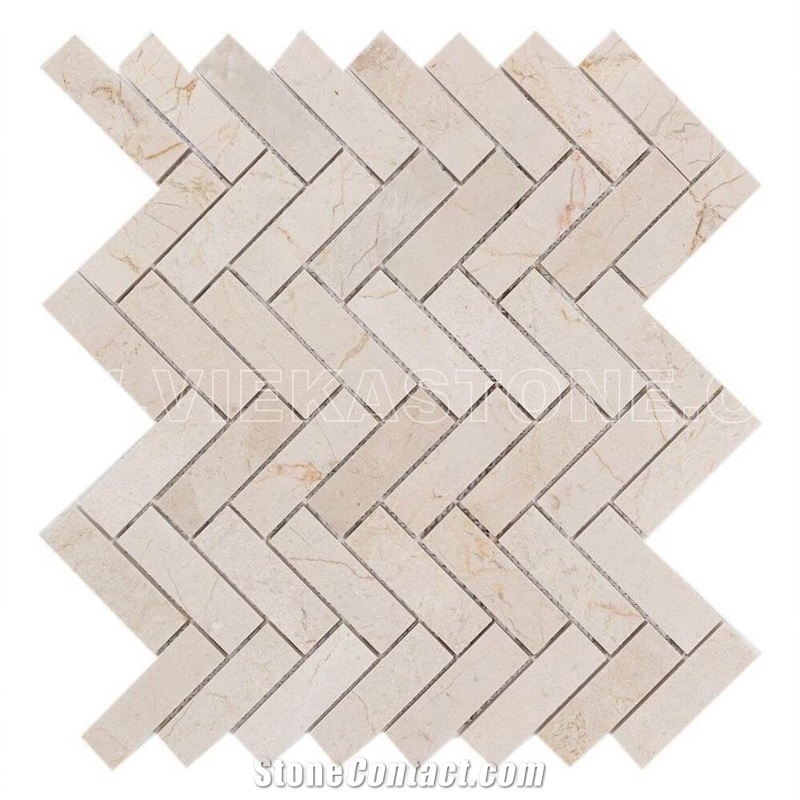 Crema Marfil Marble Mosaic Tile Herringbone for Wall and Floor Decor