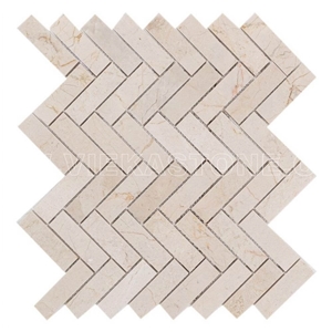 Crema Marfil Marble Mosaic Tile Herringbone for Wall and Floor Decor