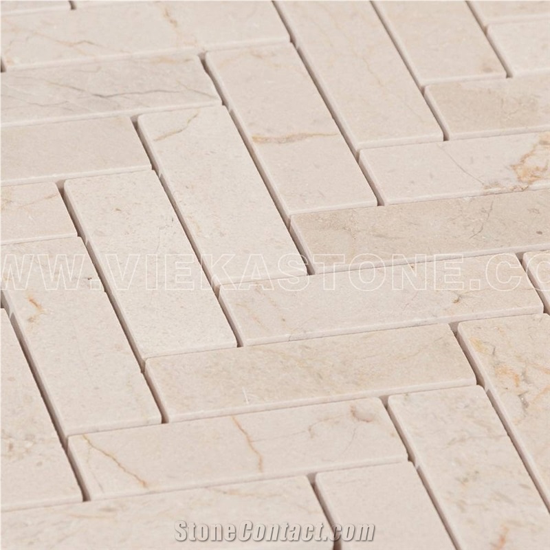 Crema Marfil Marble Mosaic Tile Herringbone for Wall and Floor Decor