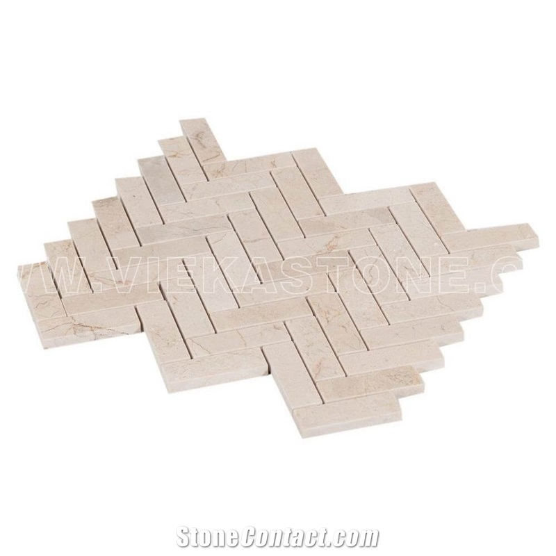 Crema Marfil Marble Mosaic Tile Herringbone for Wall and Floor Decor