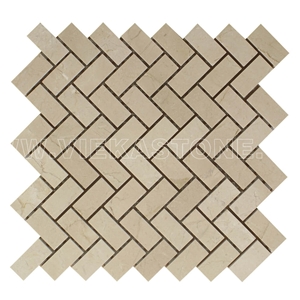 Crema Marfil Marble Mosaic Tile Herringbone for Wall and Floor Decor