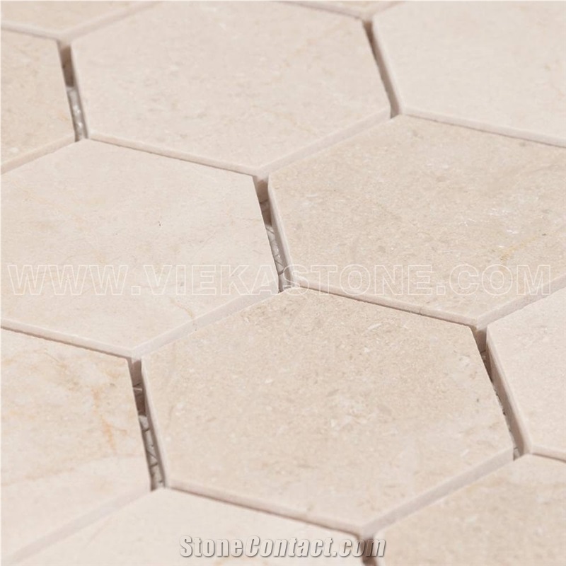 Crema Marfil Marble Mosaic Tile Hexagon 3 Wall and Floor Covering