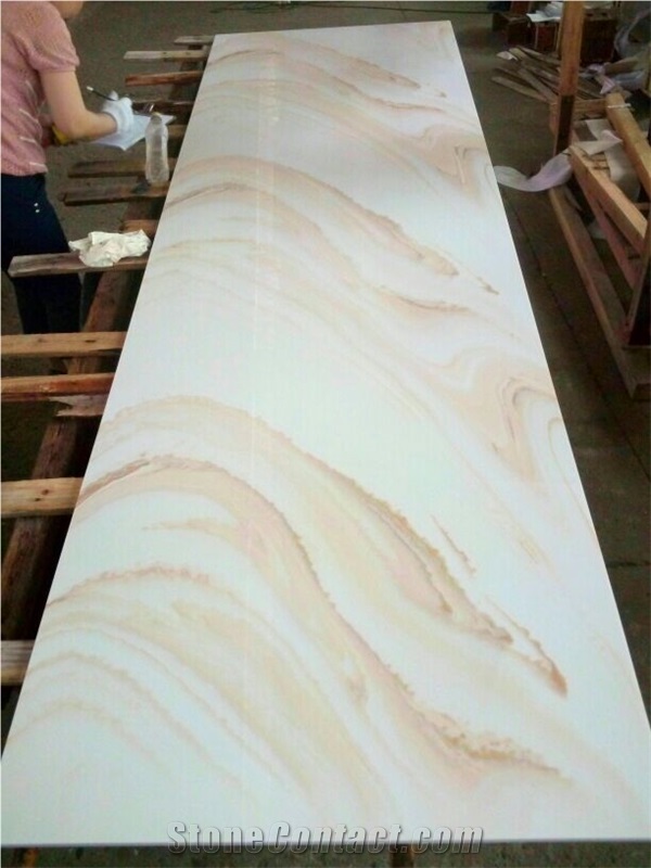 Nano Crystallized Stone, Artificial Marble Orange Color Veins Big Slab