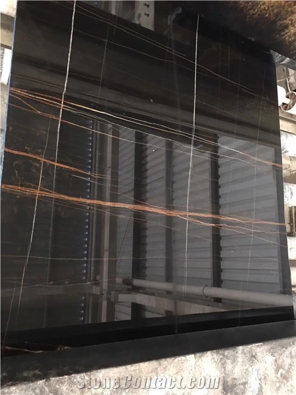 Spun Golden Black Marble, Noir Aziza Black Marble 1.8cm Big Slabs