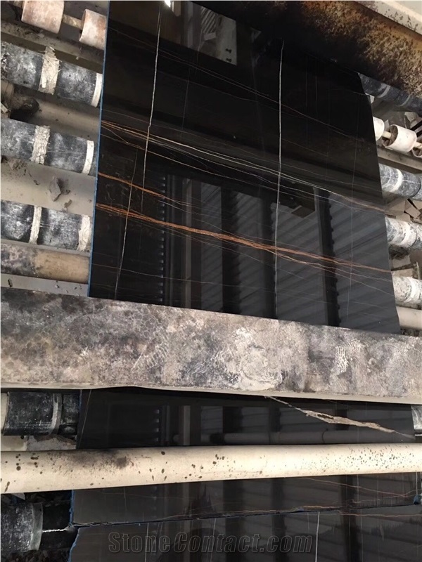 Spun Golden Black Marble, Noir Aziza Black Marble 1.8cm Big Slabs