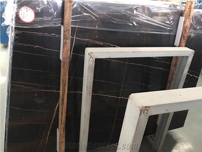 Spun Golden Black Marble, Noir Aziza Black Marble 1.8cm Big Slabs