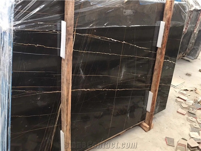 Spun Golden Black Marble, Noir Aziza Black Marble 1.8cm Big Slabs