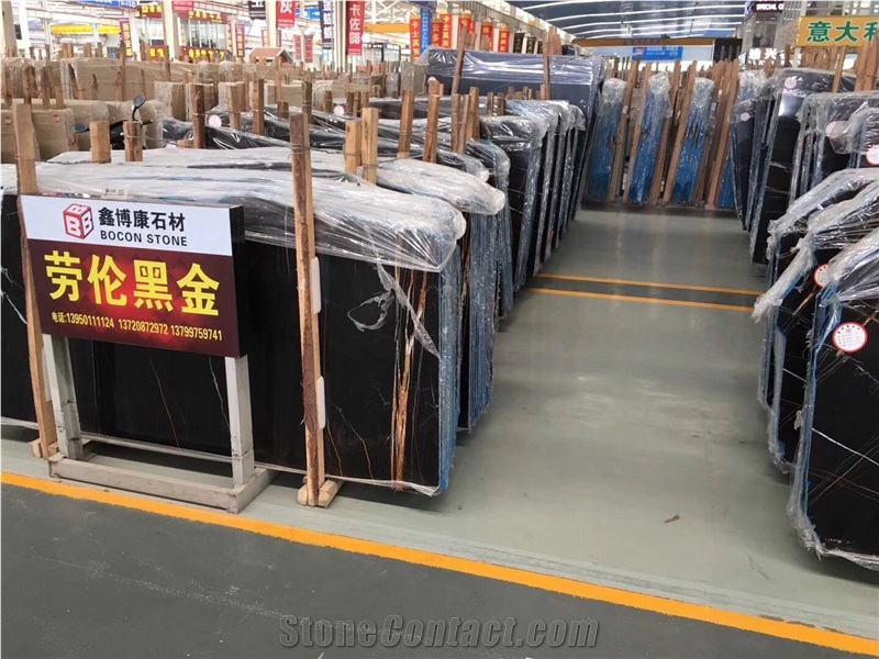 Spun Golden Black Marble, Noir Aziza Black Marble 1.8cm Big Slabs