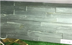 Wooden Vien Black Slate Cultured Stone Panels, No.Cs-114