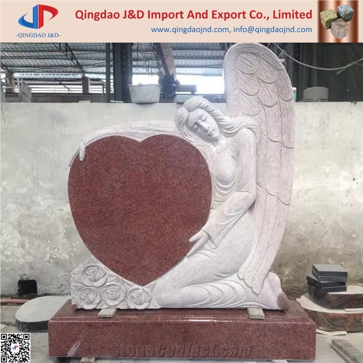 Taj Red Granite Weeping Angel Monument