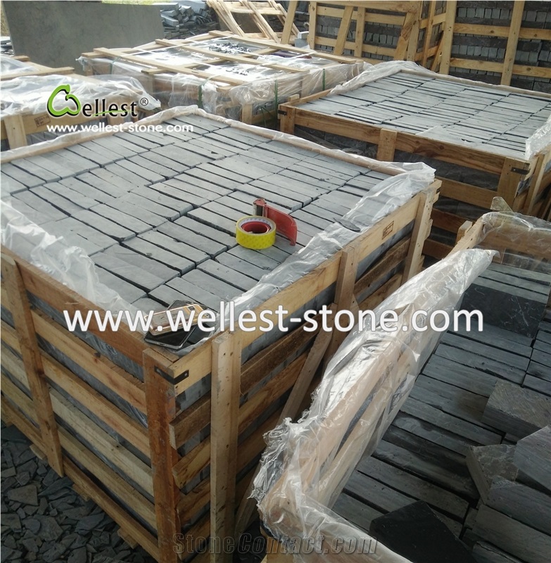 Black/Rusty/Green Slate Cube Stone/Cobble Stone Tumbled Paving Slate